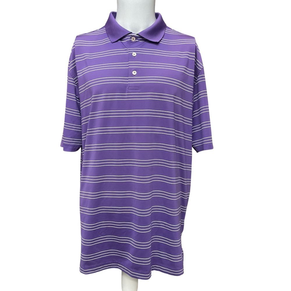 Peter Millar Men's Polo Shirt Summer Comfort Purple Striped Short Sleeve Size L